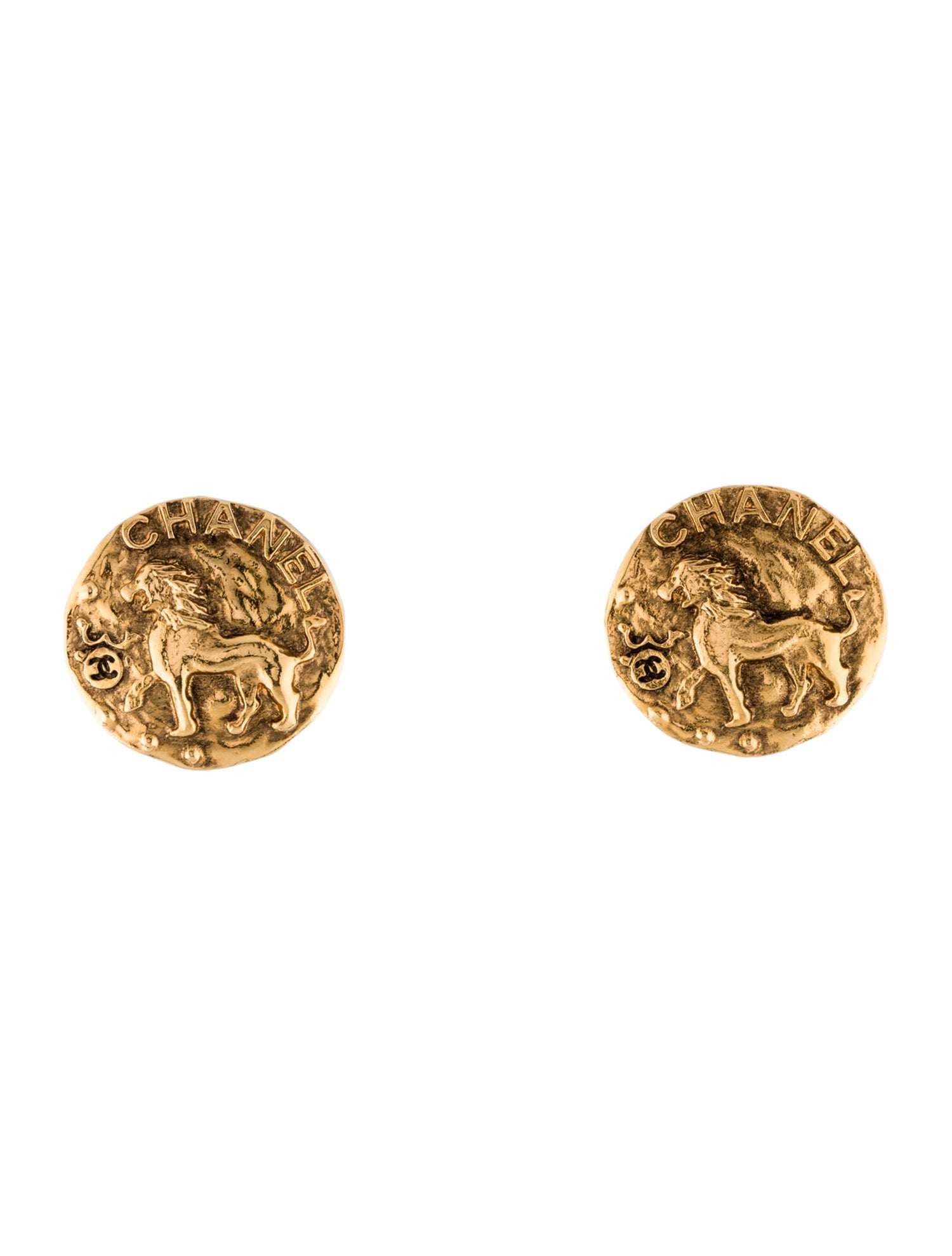 Chanel Vintage Lion Crest Clip-On Earrings